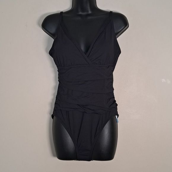 Bleu Rod Beattie Behind The Seams Surplice One Piece Swimsuit OTS Mio Black - Picture 4 of 11